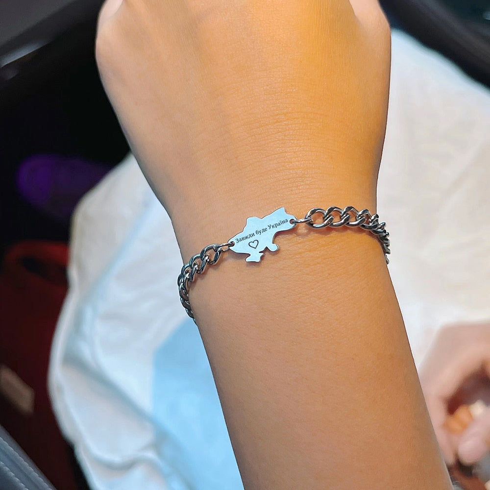 2pcs/set Ukraine Map Inscription Bracelet Titanium Charm Pendant Guard Home Bracelet Jewelry Wholesale for Men and Women