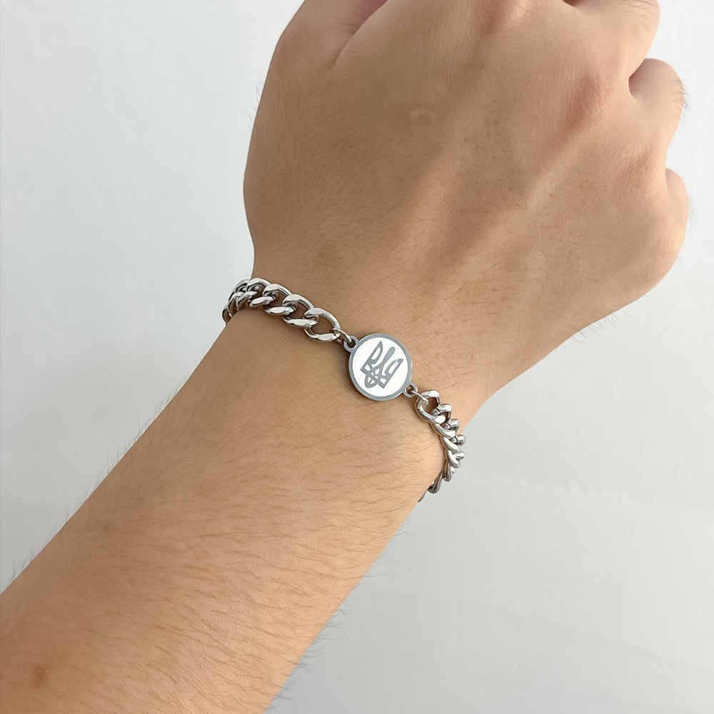 2pcs/set Ukraine National Emblem Trident Symbol charm bracelet for couples High quality chain jewelry for men women gifts