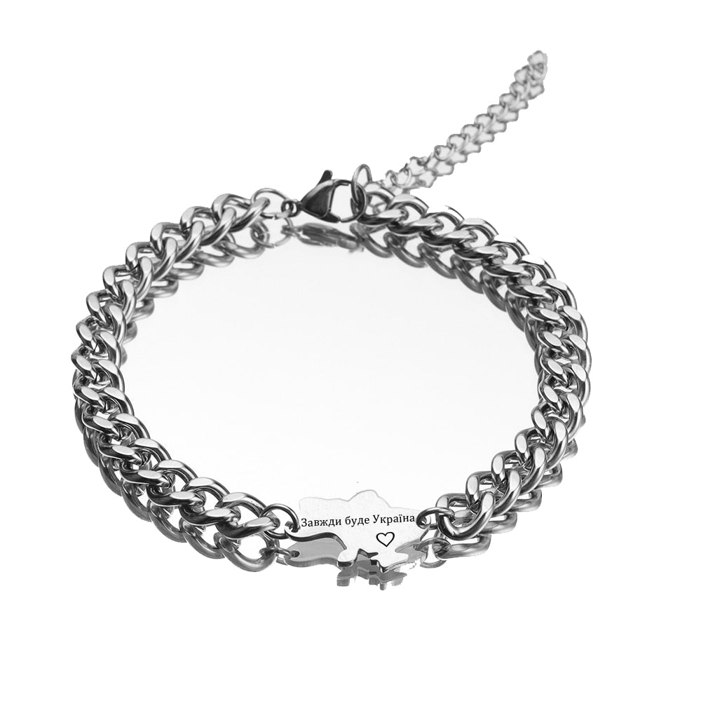 2pcs/set Ukraine Map Inscription Bracelet Titanium Charm Pendant Guard Home Bracelet Jewelry Wholesale for Men and Women