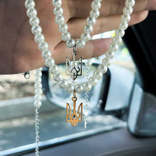 Imitation freshwater pearl Ukraine national emblem Necklace titanium steel badge pattern pendant neck band jewelry  for women