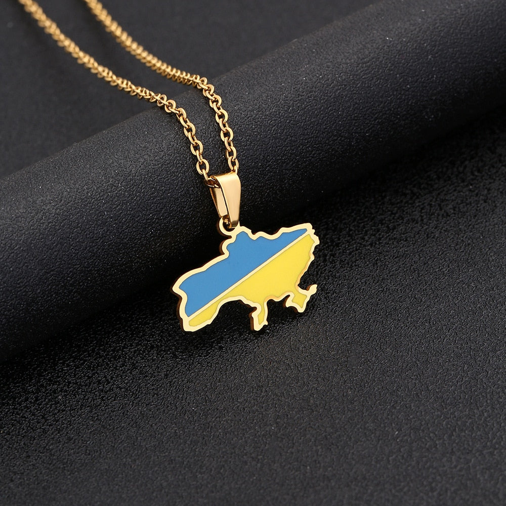 Fashion Ukraine Map Pendant Necklace Stainless Steel Gold Silver Color Ukrainian Ethnic Style Necklace Jewelry Accessories Gifts