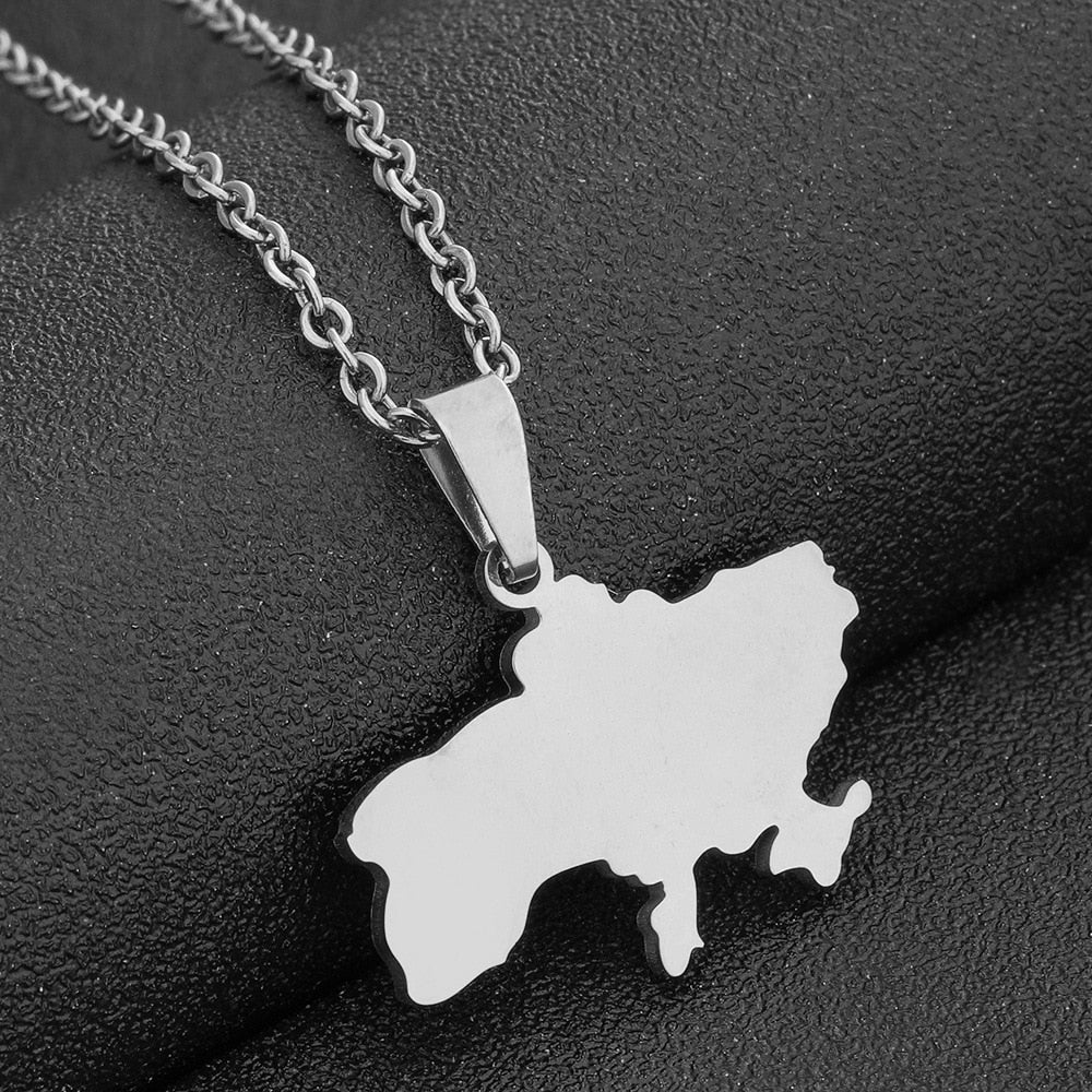 Fashion Ukraine Map Pendant Necklace Stainless Steel Gold Silver Color Ukrainian Ethnic Style Necklace Jewelry Accessories Gifts