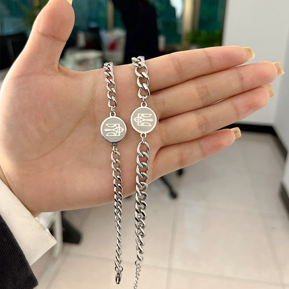 2pcs/set Ukraine National Emblem Trident Symbol charm bracelet for couples High quality chain jewelry for men women gifts