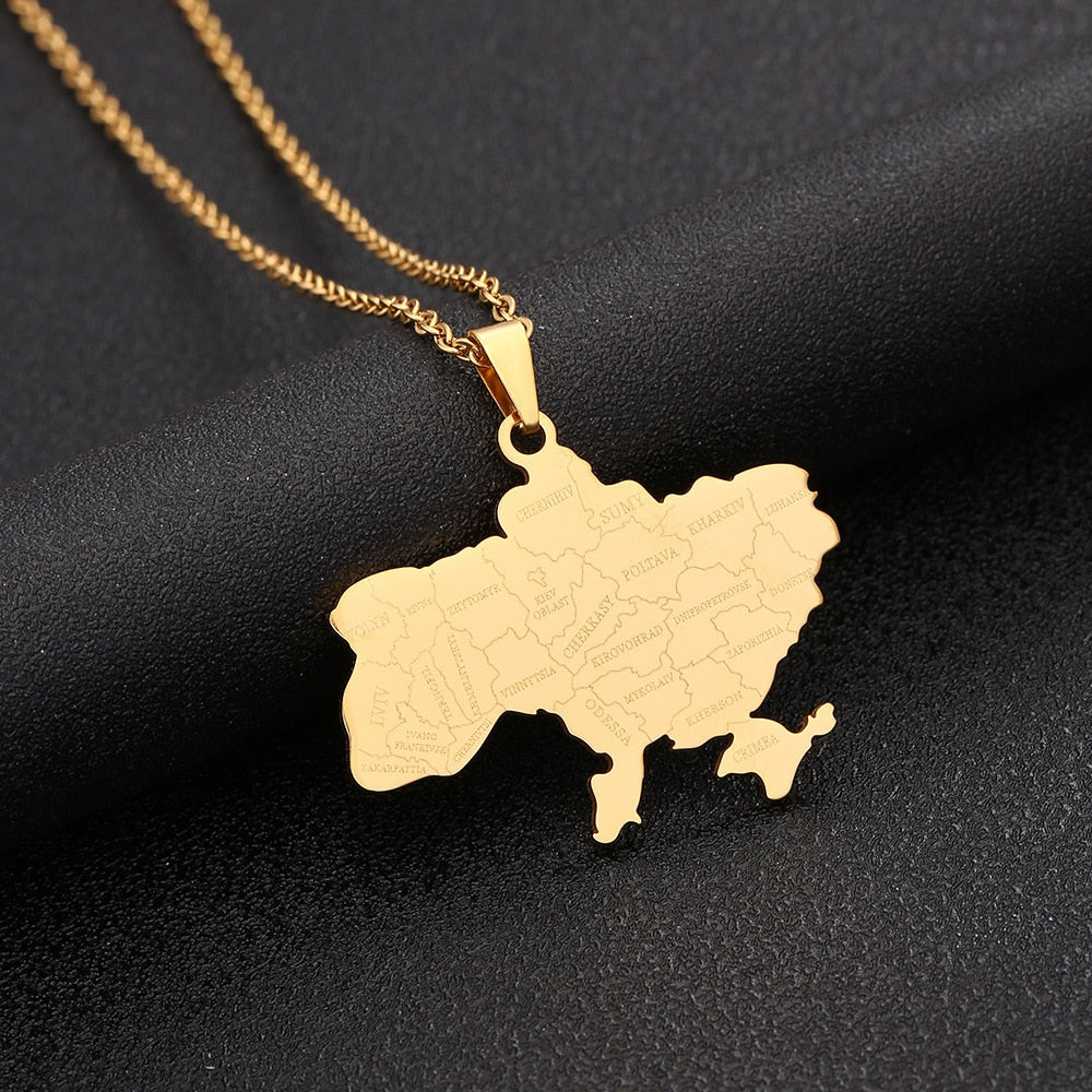 Fashion Ukraine Map Pendant Necklace Stainless Steel Gold Silver Color Ukrainian Ethnic Style Necklace Jewelry Accessories Gifts