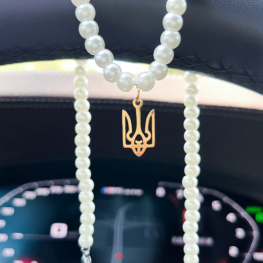 Imitation freshwater pearl Ukraine national emblem Necklace titanium steel badge pattern pendant neck band jewelry  for women