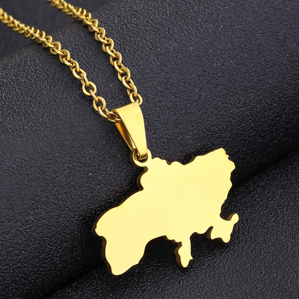 Fashion Ukraine Map Pendant Necklace Stainless Steel Gold Silver Color Ukrainian Ethnic Style Necklace Jewelry Accessories Gifts
