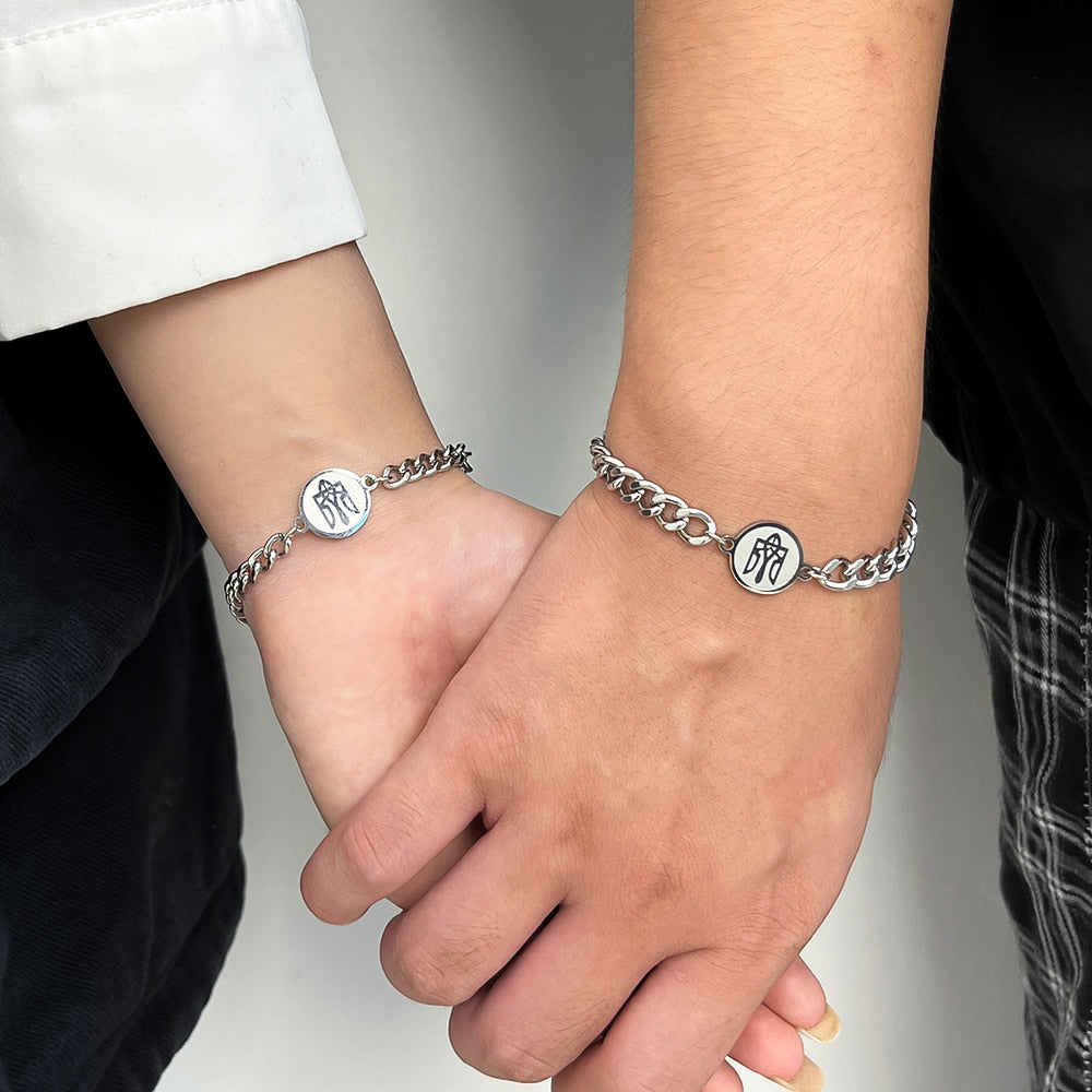 2pcs/set Ukraine National Emblem Trident Symbol charm bracelet for couples High quality chain jewelry for men women gifts