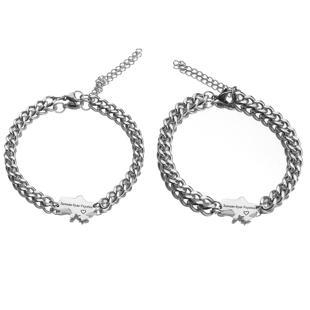 2pcs/set Ukraine Map Inscription Bracelet Titanium Charm Pendant Guard Home Bracelet Jewelry Wholesale for Men and Women