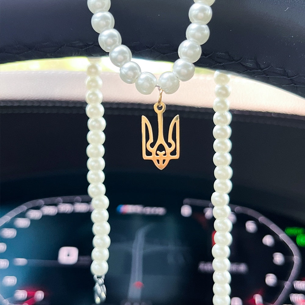 Imitation freshwater pearl Ukraine national emblem Necklace titanium steel badge pattern pendant neck band jewelry  for women