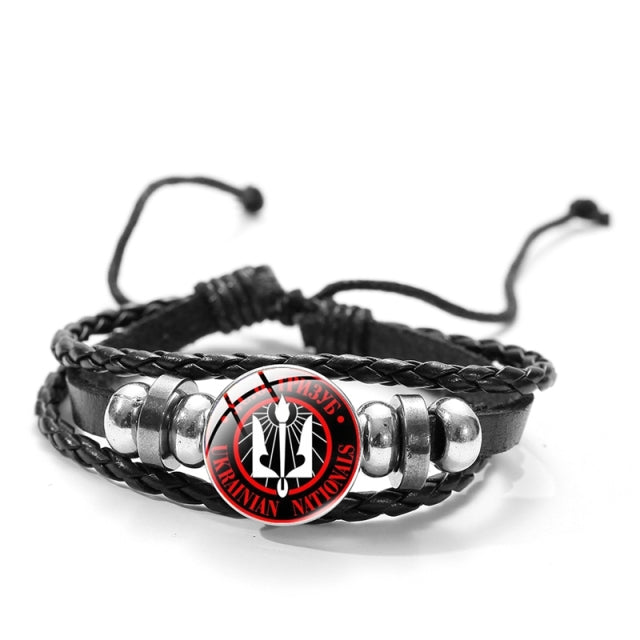 CHSXY Tryzub Ukraine Leather Bracelet Alloy Glass Dome Snap Button Charm Woven Wrap Bracelet Bangle Men Women Ukrainian Jewelry