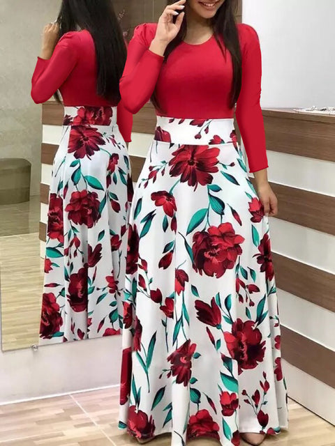 Vintage Floral Print O-Neck Long Dress Women Summer 2021 New Short Sleeve Casual Slim Robe Casual Elegant Lady Maxi Vestidos