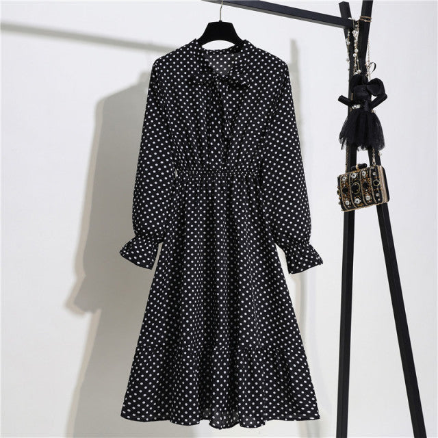 2022 Floral Print Women Dress Female Autumn Long Sleeve Vintage Chiffon Bow Tie Neck Office Lady Shirt Dress Summer Vestidos