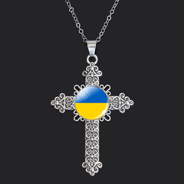 Ukraine Flag Necklace Round Glass Ukrainian Flag Pendant Jewelry Patriot Gift