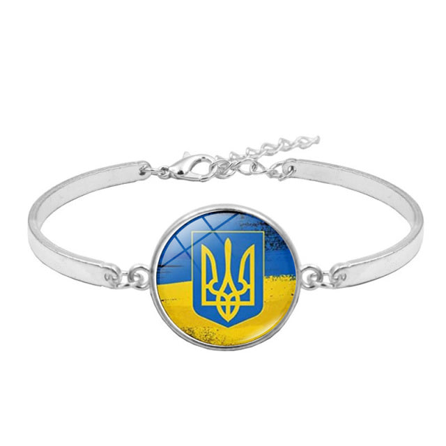 Ukraine Flag Charm Bracelet New Fashion Jewelry Ukrainian Flag Trident Symbol Glass Cabochon Bracelets for Women Girls Gift