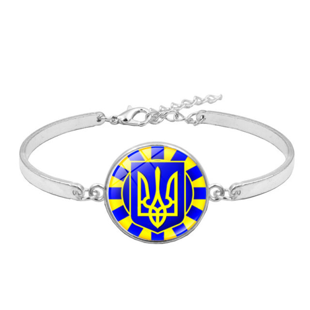 Ukraine Flag Charm Bracelet New Fashion Jewelry Ukrainian Flag Trident Symbol Glass Cabochon Bracelets for Women Girls Gift