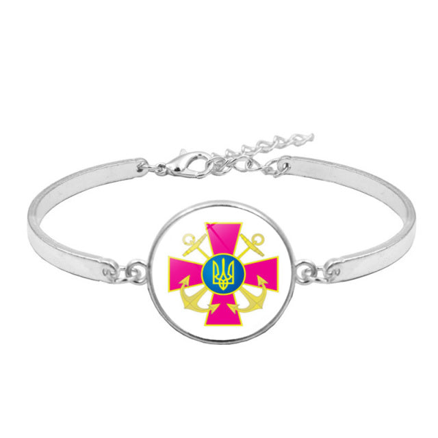 Ukraine Flag Charm Bracelet New Fashion Jewelry Ukrainian Flag Trident Symbol Glass Cabochon Bracelets for Women Girls Gift