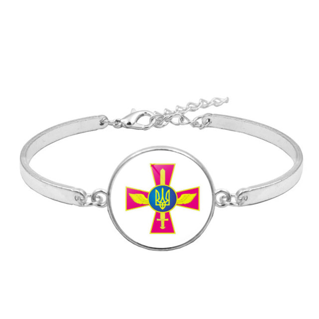 Ukraine Flag Charm Bracelet New Fashion Jewelry Ukrainian Flag Trident Symbol Glass Cabochon Bracelets for Women Girls Gift