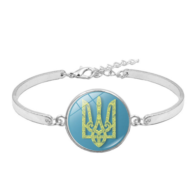 Ukraine Flag Charm Bracelet New Fashion Jewelry Ukrainian Flag Trident Symbol Glass Cabochon Bracelets for Women Girls Gift