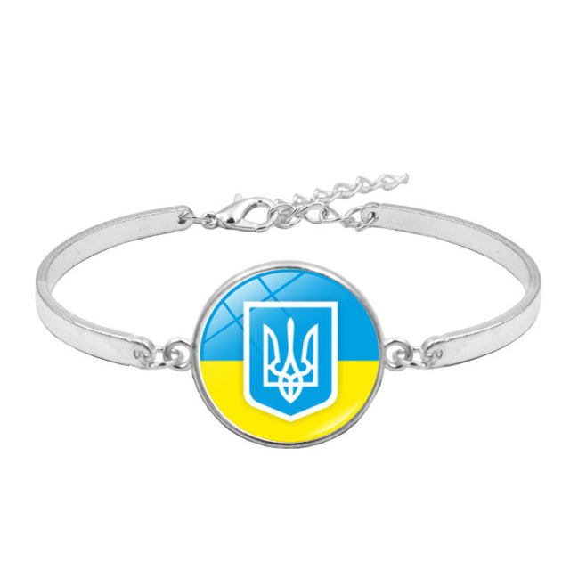 Ukraine Flag Charm Bracelet New Fashion Jewelry Ukrainian Flag Trident Symbol Glass Cabochon Bracelets for Women Girls Gift