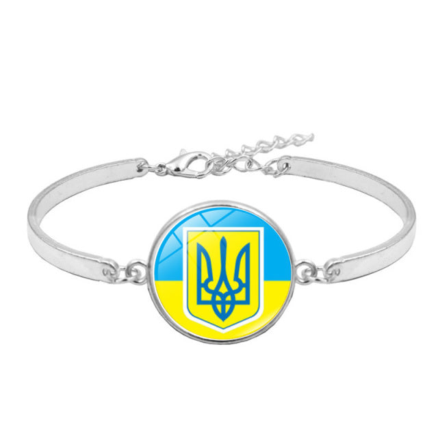 Ukraine Flag Charm Bracelet New Fashion Jewelry Ukrainian Flag Trident Symbol Glass Cabochon Bracelets for Women Girls Gift