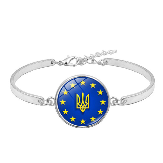 Ukraine Flag Charm Bracelet New Fashion Jewelry Ukrainian Flag Trident Symbol Glass Cabochon Bracelets for Women Girls Gift