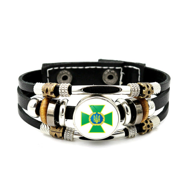 Ukraine Beaded Bracelet for Men Jewelry Ukraine Flag Trident Symbol Snap Button Bracelets Bangle Multilayer PU Leather Bracelet
