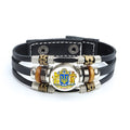 Multilayer Ukrainian Flag Symbol Leather Bracelets Trident Tryzub Ukraine Braided Bracelets Bangles Glass Cabochon Jewelry Gifts
