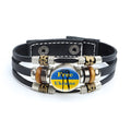 Multilayer Ukrainian Flag Symbol Leather Bracelets Trident Tryzub Ukraine Braided Bracelets Bangles Glass Cabochon Jewelry Gifts