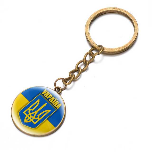 Ukraine Flag Trident Pendant Keychain Ukrainian Souvenir High Quality Transparent Glass Cabochon Key Chain Car Bag Accessories