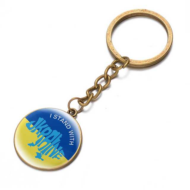Ukraine Flag Trident Pendant Keychain Ukrainian Souvenir High Quality Transparent Glass Cabochon Key Chain Car Bag Accessories