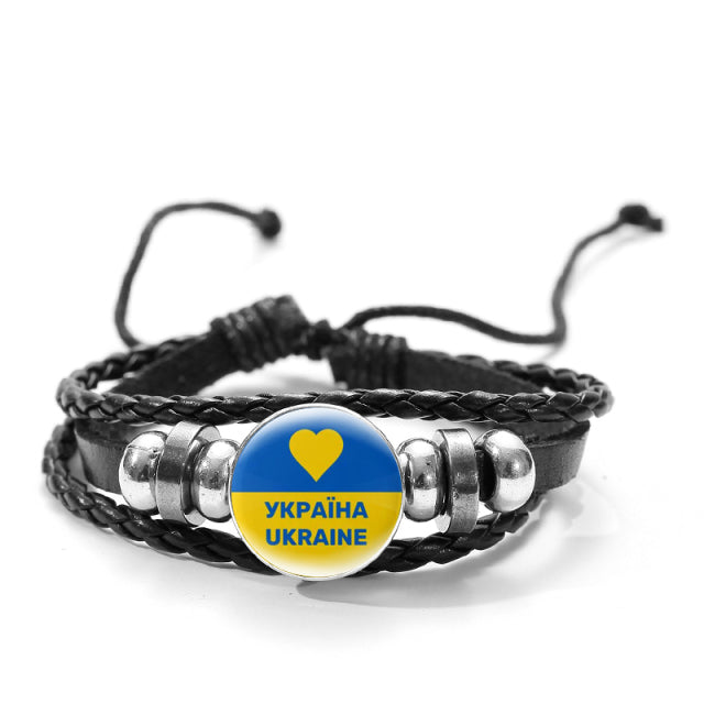 CHSXY Tryzub Ukraine Leather Bracelet Alloy Glass Dome Snap Button Charm Woven Wrap Bracelet Bangle Men Women Ukrainian Jewelry