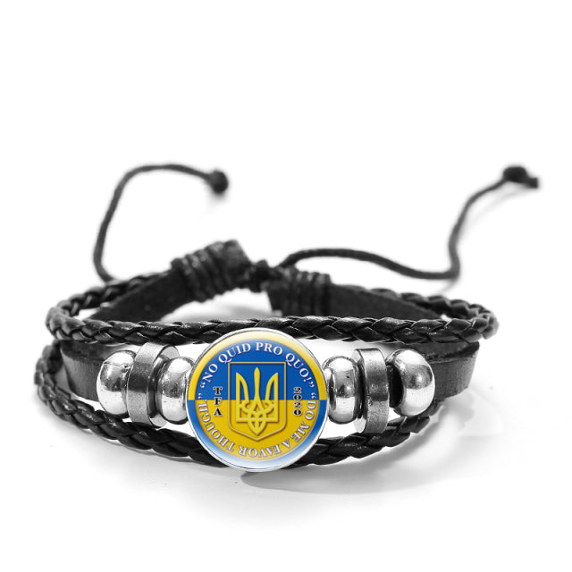 CHSXY Tryzub Ukraine Leather Bracelet Alloy Glass Dome Snap Button Charm Woven Wrap Bracelet Bangle Men Women Ukrainian Jewelry