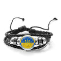 CHSXY Tryzub Ukraine Leather Bracelet Alloy Glass Dome Snap Button Charm Woven Wrap Bracelet Bangle Men Women Ukrainian Jewelry