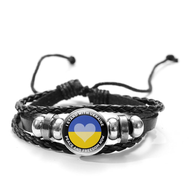 CHSXY Tryzub Ukraine Leather Bracelet Alloy Glass Dome Snap Button Charm Woven Wrap Bracelet Bangle Men Women Ukrainian Jewelry