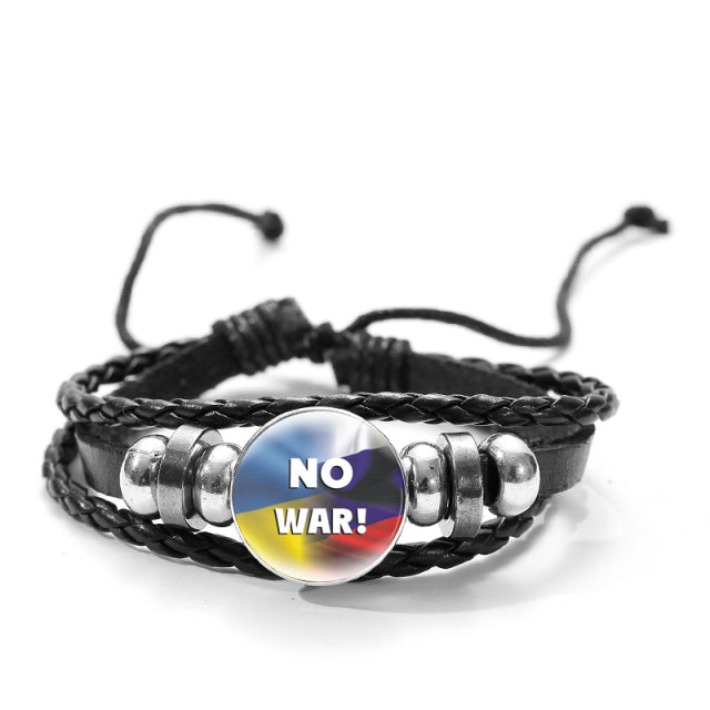 CHSXY Tryzub Ukraine Leather Bracelet Alloy Glass Dome Snap Button Charm Woven Wrap Bracelet Bangle Men Women Ukrainian Jewelry