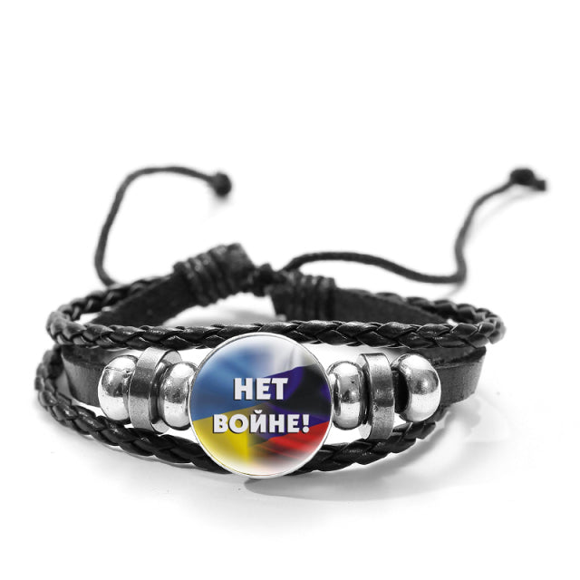 CHSXY Tryzub Ukraine Leather Bracelet Alloy Glass Dome Snap Button Charm Woven Wrap Bracelet Bangle Men Women Ukrainian Jewelry