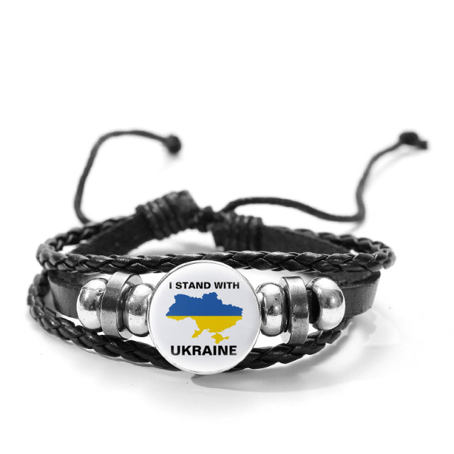 CHSXY Tryzub Ukraine Leather Bracelet Alloy Glass Dome Snap Button Charm Woven Wrap Bracelet Bangle Men Women Ukrainian Jewelry