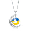 Ukraine Flag Crystal Necklace for Women Jewelry Silver Color Moon Pendant Ukrainian Flag Trident Symbol Glass Necklaces Choker