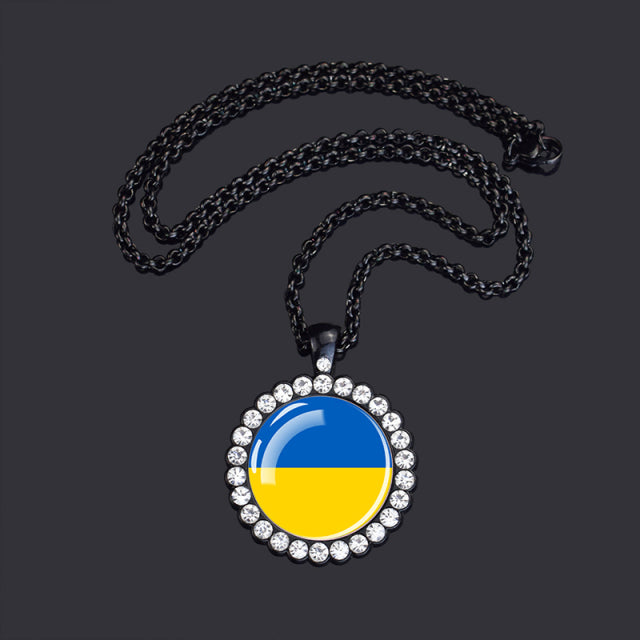 Ukraine Country Flag Necklace Charms Crystal Glass Dome Pendant Collar Necklaces Steampunk Ukrainian Jewelry Patriot Gift