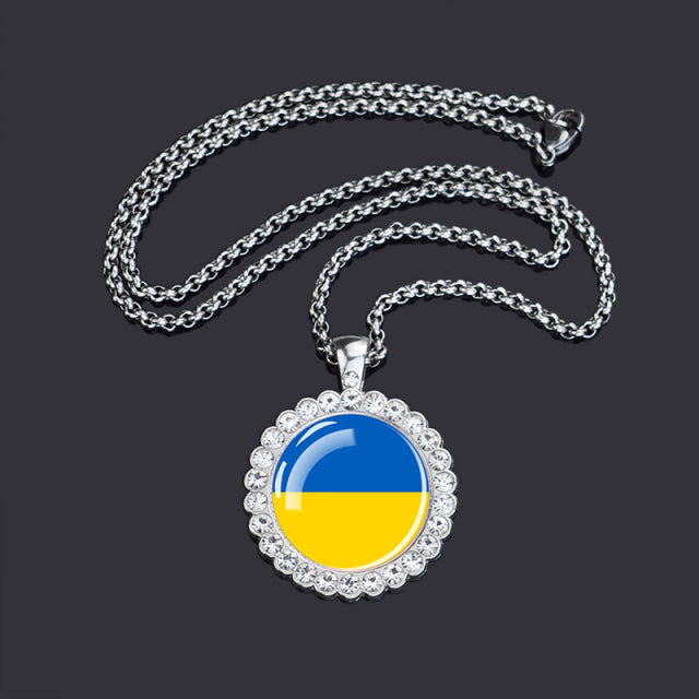 Ukraine Country Flag Necklace Charms Crystal Glass Dome Pendant Collar Necklaces Steampunk Ukrainian Jewelry Patriot Gift