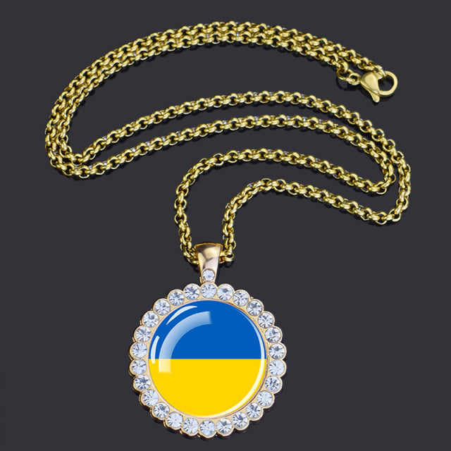 Ukraine Country Flag Necklace Charms Crystal Glass Dome Pendant Collar Necklaces Steampunk Ukrainian Jewelry Patriot Gift