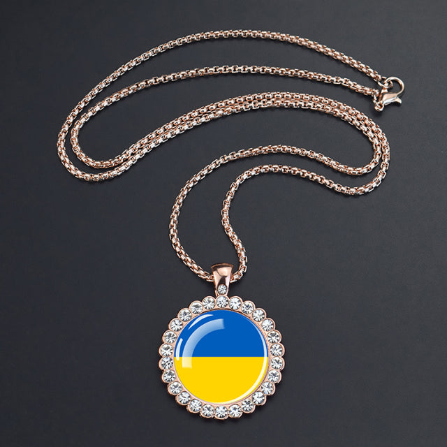 Ukraine Country Flag Necklace Charms Crystal Glass Dome Pendant Collar Necklaces Steampunk Ukrainian Jewelry Patriot Gift