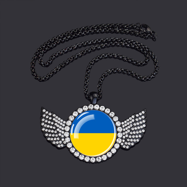 Ukraine Country Flag Necklace Charms Crystal Glass Dome Pendant Collar Necklaces Steampunk Ukrainian Jewelry Patriot Gift