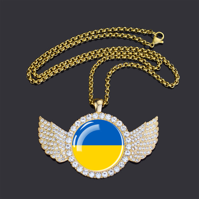 Ukraine Country Flag Necklace Charms Crystal Glass Dome Pendant Collar Necklaces Steampunk Ukrainian Jewelry Patriot Gift