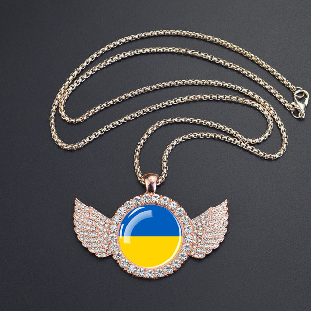 Ukraine Country Flag Necklace Charms Crystal Glass Dome Pendant Collar Necklaces Steampunk Ukrainian Jewelry Patriot Gift