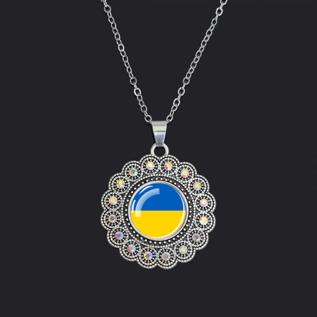 Ukraine Country Flag Necklace Charms Crystal Glass Dome Pendant Collar Necklaces Steampunk Ukrainian Jewelry Patriot Gift