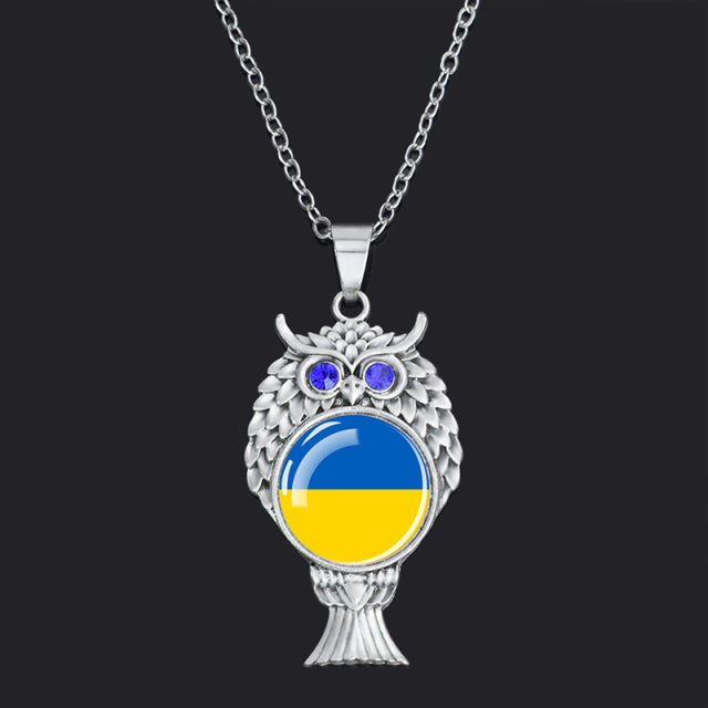 Ukraine Country Flag Necklace Charms Crystal Glass Dome Pendant Collar Necklaces Steampunk Ukrainian Jewelry Patriot Gift
