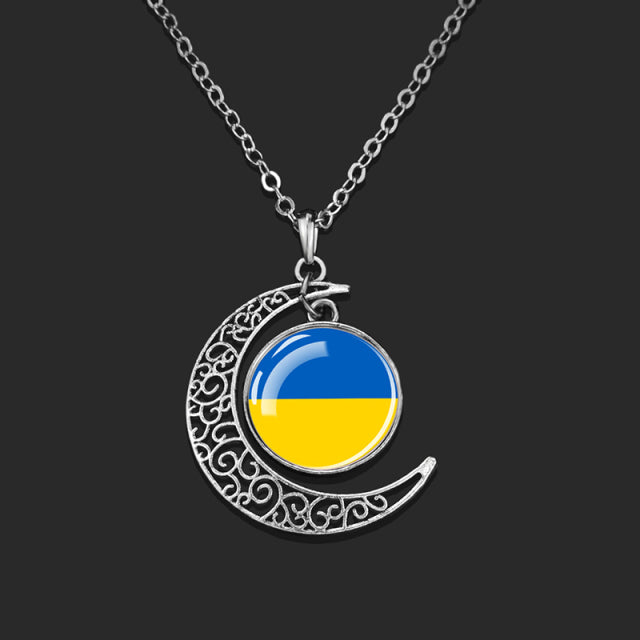Ukraine Country Flag Necklace Charms Crystal Glass Dome Pendant Collar Necklaces Steampunk Ukrainian Jewelry Patriot Gift