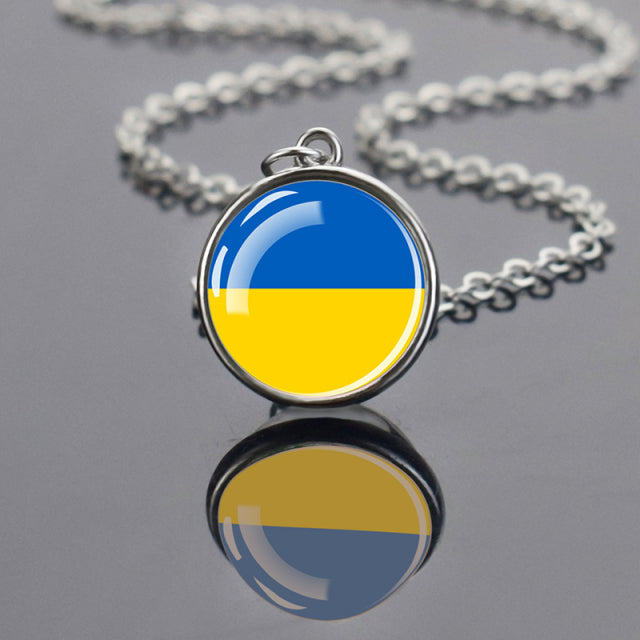 Ukraine Country Flag Necklace Charms Crystal Glass Dome Pendant Collar Necklaces Steampunk Ukrainian Jewelry Patriot Gift