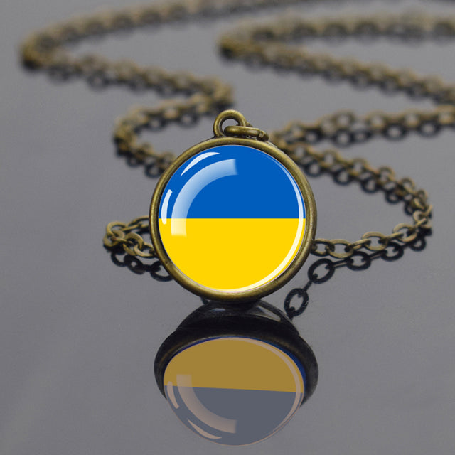 Ukraine Country Flag Necklace Charms Crystal Glass Dome Pendant Collar Necklaces Steampunk Ukrainian Jewelry Patriot Gift
